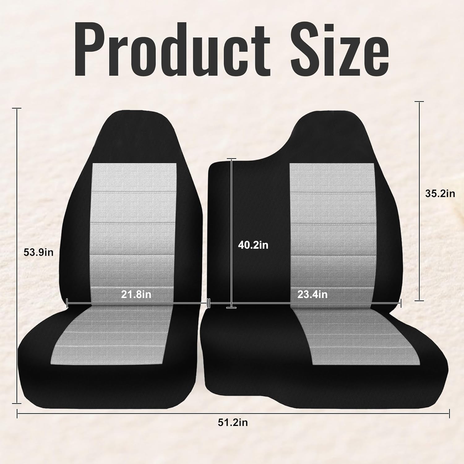 2PCS Single-Layer Composite Fabric Front 60/40 Split Bench Highback Seat Cover for Ford Ranger 1998-2003，60/40 Split Bench Truck Seat Cover-Gray