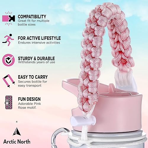 Miniatura 2 de Arctic North Mango Paracord para botella de agua (rosa rosa)  Correa de transporte para frasco de boca ancha  Cable de transporte para frascos y