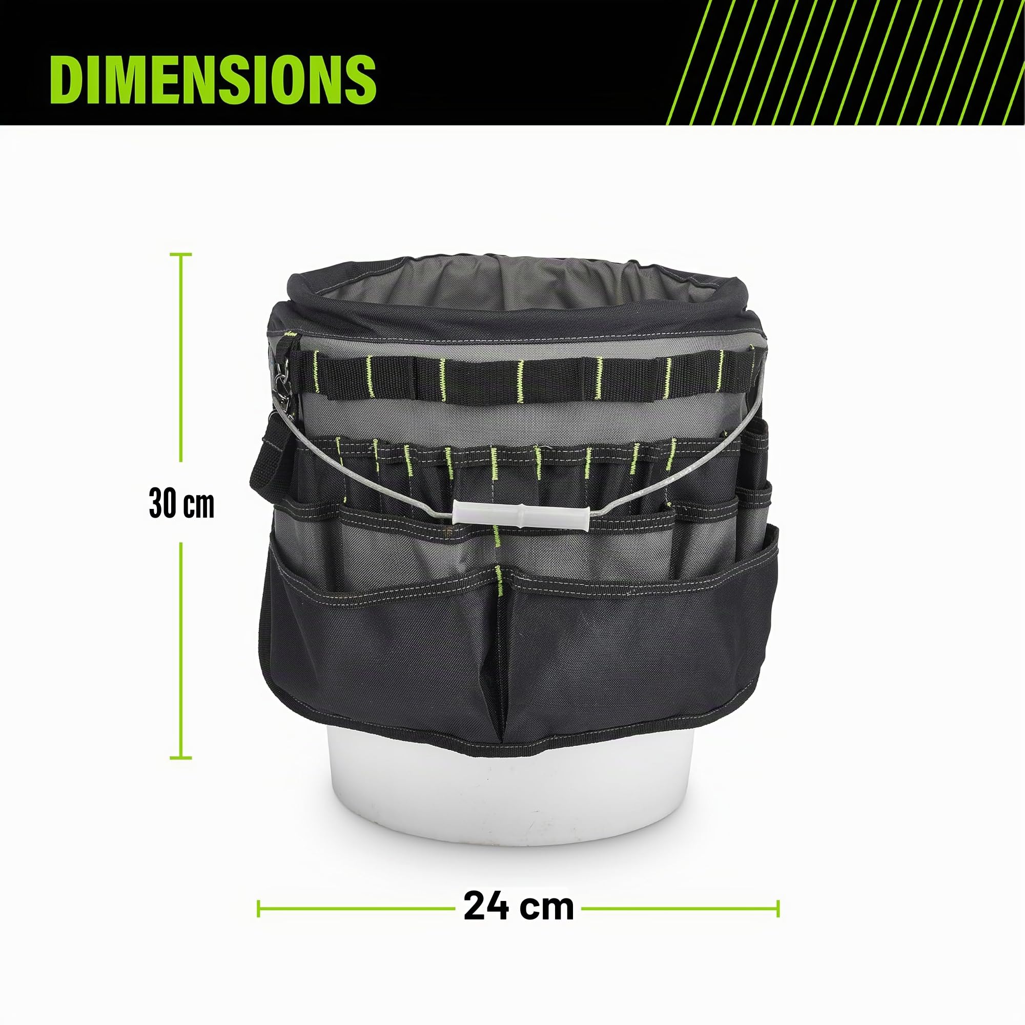 AWP 51-Pocket Bucket Tool Organizer for Easy Tool Access, Fits Most 5-Gallon Buckets, Water-Resistant Construction