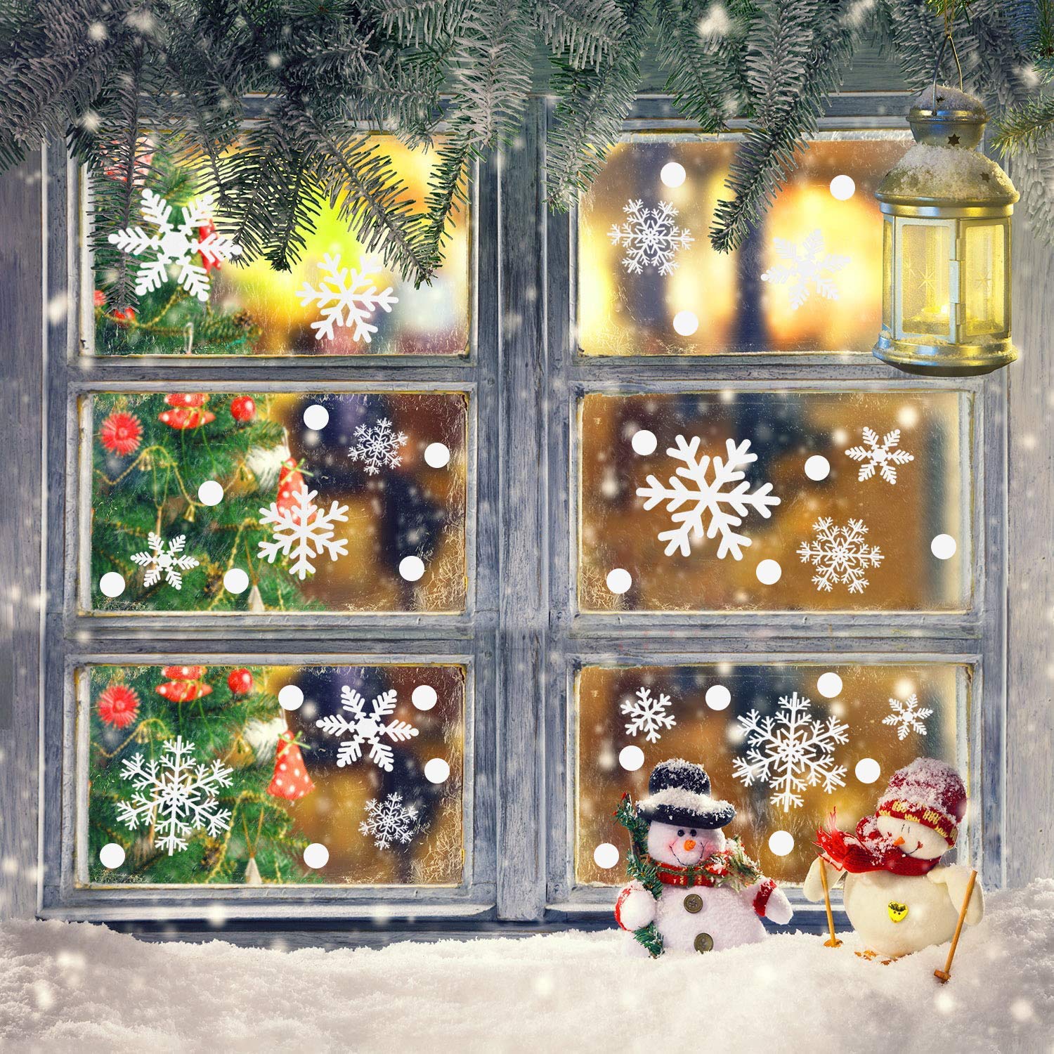Autocollants Fenêtre Noël Réutilisables - Flocons De Neige, Père Noël, Sapins En PVC électrostatique