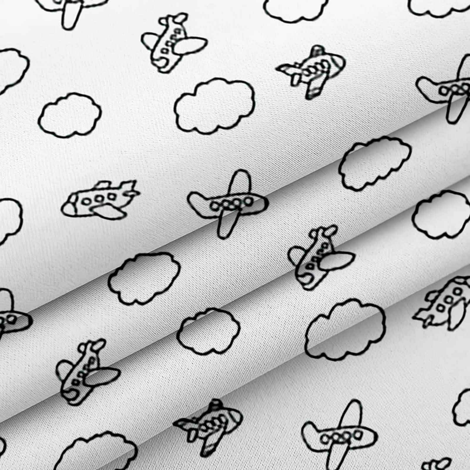 AMDXD Lot de 2 Rideaux Occultants, Rideau Polyester Extérieur Avions et Nuages Rideau Exterieur Porte, Noir Blanc, 264x138CM