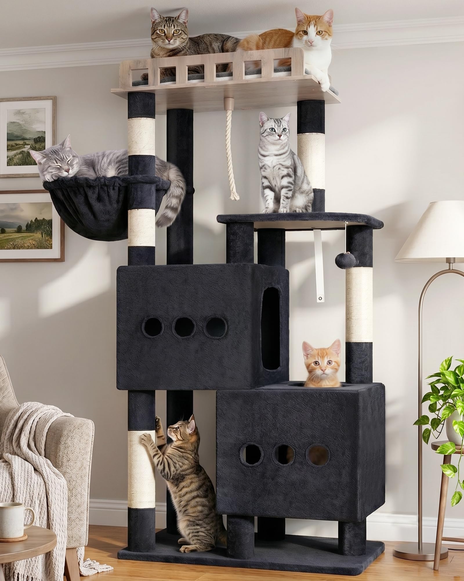 View 1 of [Partial Set] Gitelsnour Cat Tree, Sturdy Cat Tower with 2 Spacious Cat Condos GCT029G