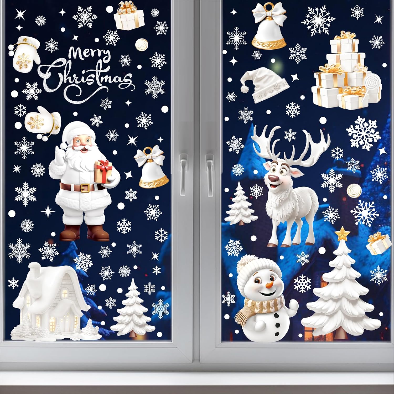 Window Stickers 9 Sheets Window Sticker Decor Snowflakes Window Pictures for Doors, Shop Windows, Glass Fronts, Window Clings Decoration Reusable