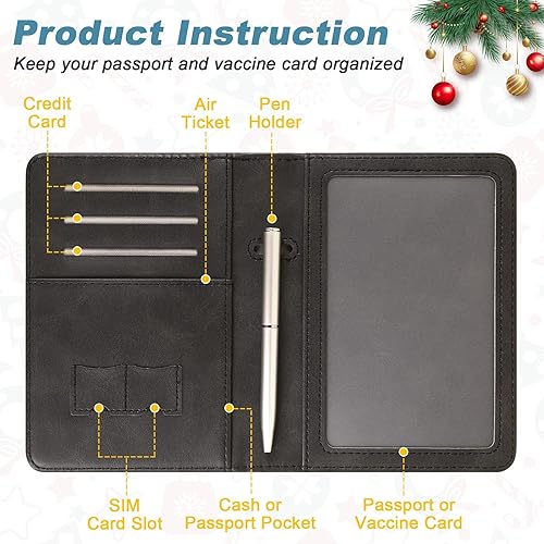 Miniatura 5 de DMLuna Soporte para pasaporte, de piel sintética de alta calidad, con bloqueo RFID, funda para pasaporte, organizador de documentos de viaje con