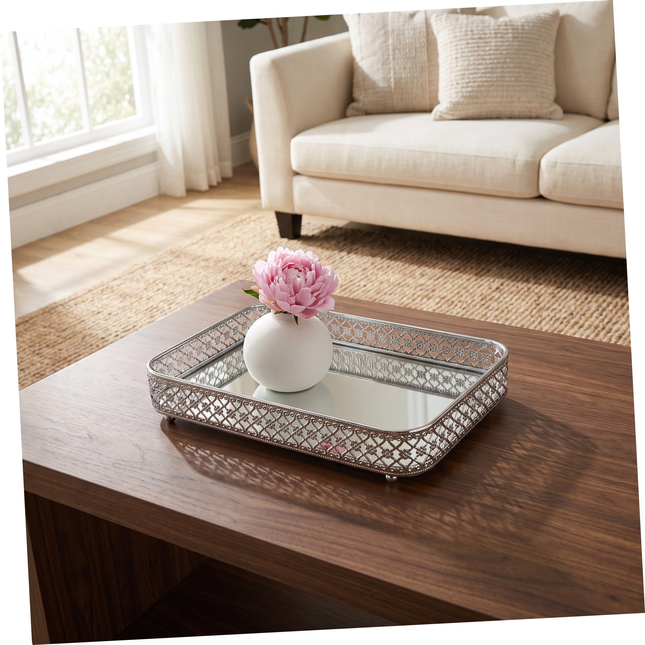 PRETYZOOM Bandeja Decorativa Rectangular Solución Versátil de Metal Superficie Espejo Plata, Fácil de Limpiar y Almacenamiento en Tocadores y Restaurantes