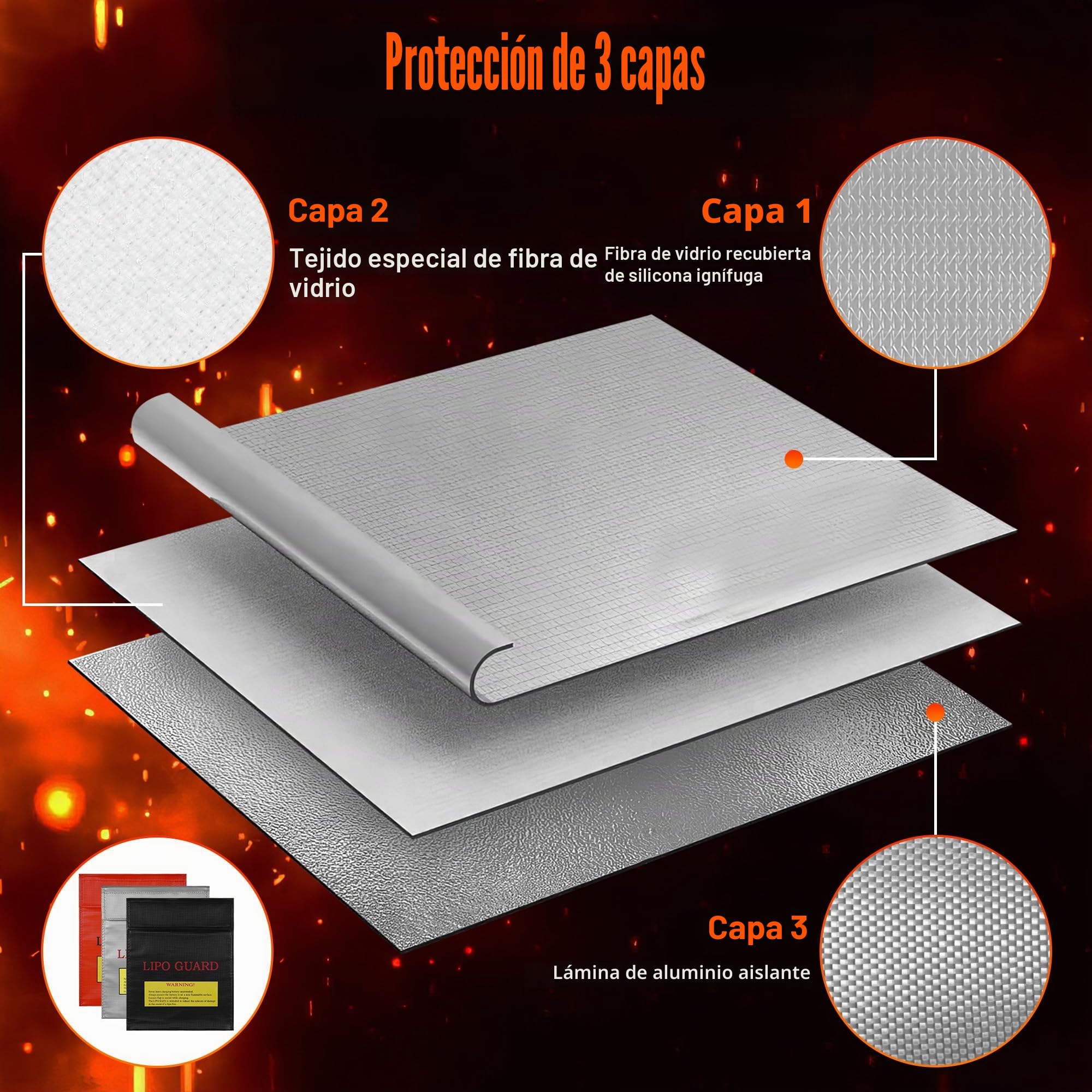 Bolsa de Seguridad Ignífuga, Bolsa de Seguridad Prueba de Explosiones, Bolsas Prueba de Fuego Resistente para Objetos Valo, Pilas, Dinero Efectivo, Pasaporte, Joyería (22.5 x 18.5cm)