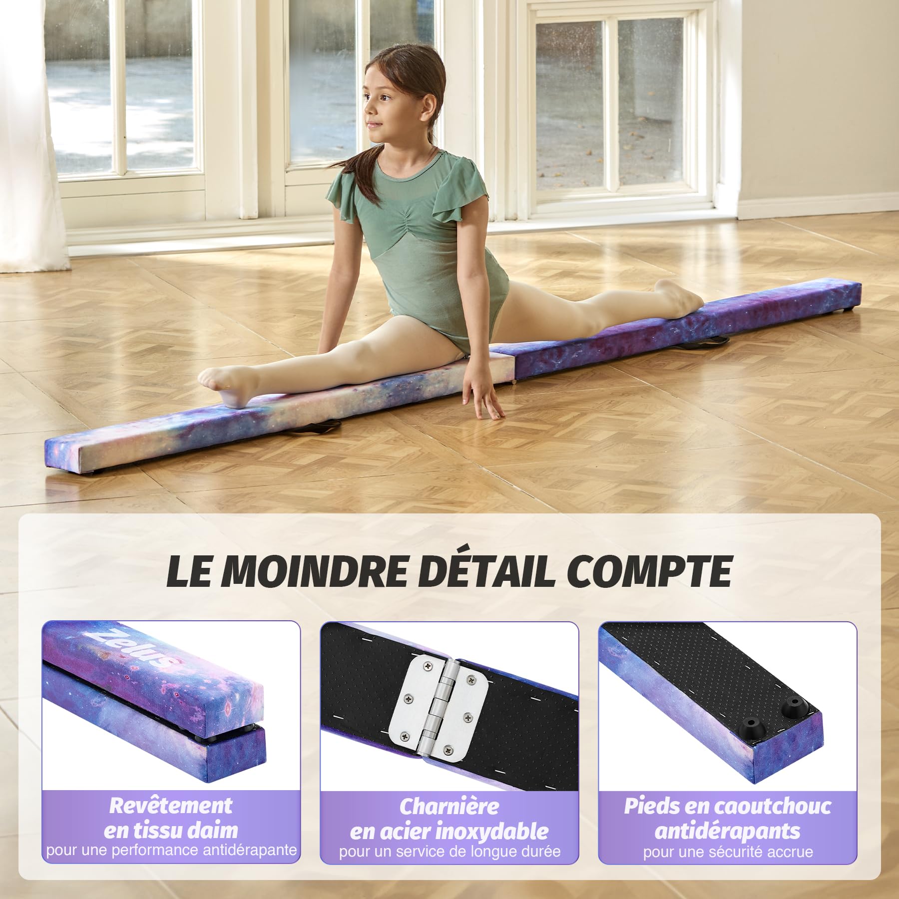 ZELUS Poutre de Gymnastique Pliable 240cm/270cm Poutre de Gym Pliante Poutre d'Équilibre Antidérapant Transportable pour Enfants Filles Gymnastes