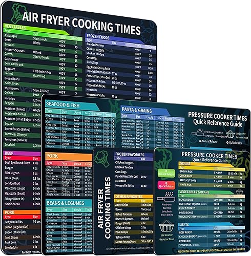 Juego de hojas magnéticas para freidora de aire y olla instantánea, freidora de aire Muulaii y accesorios para olla a presión, tabla de tiempos de