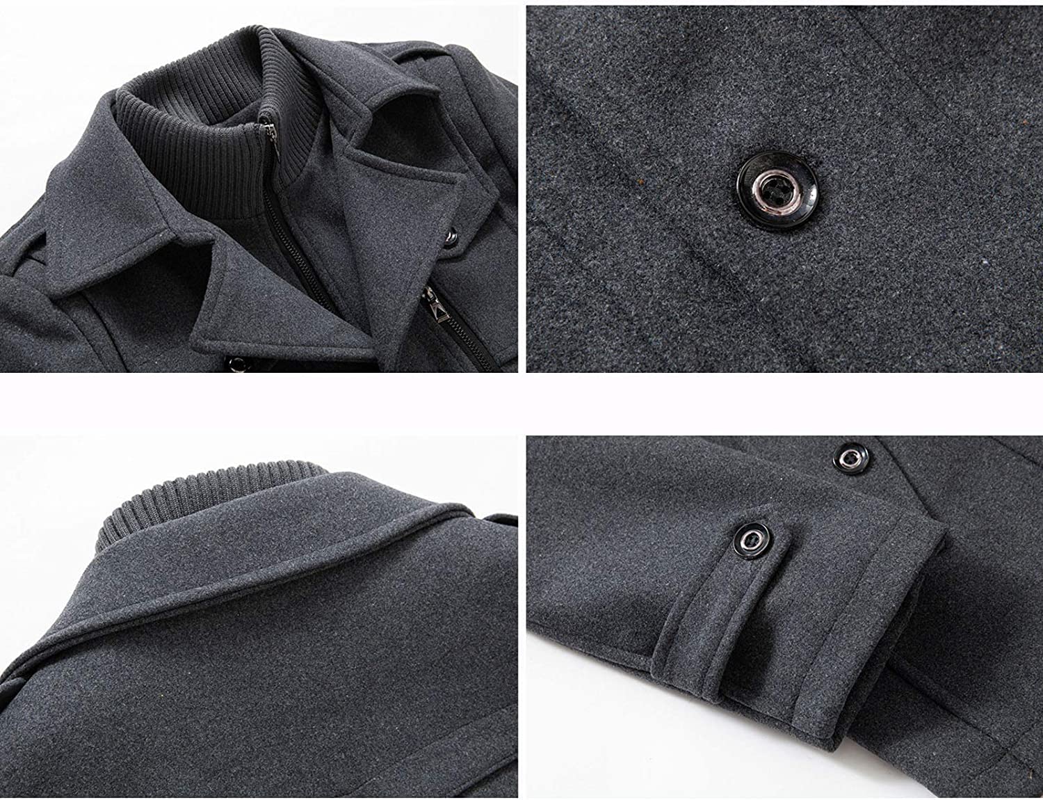 Cappotto Invernale Degli Uomini, Cappotto Caldo Di Lana Degli Uomini, Doppio Collare Rimovibile Pea Coats Casual Inverno Business Slim Fit Giacca Plus Cotone Fodera Spessa Pull Outdoor Windproof Coat