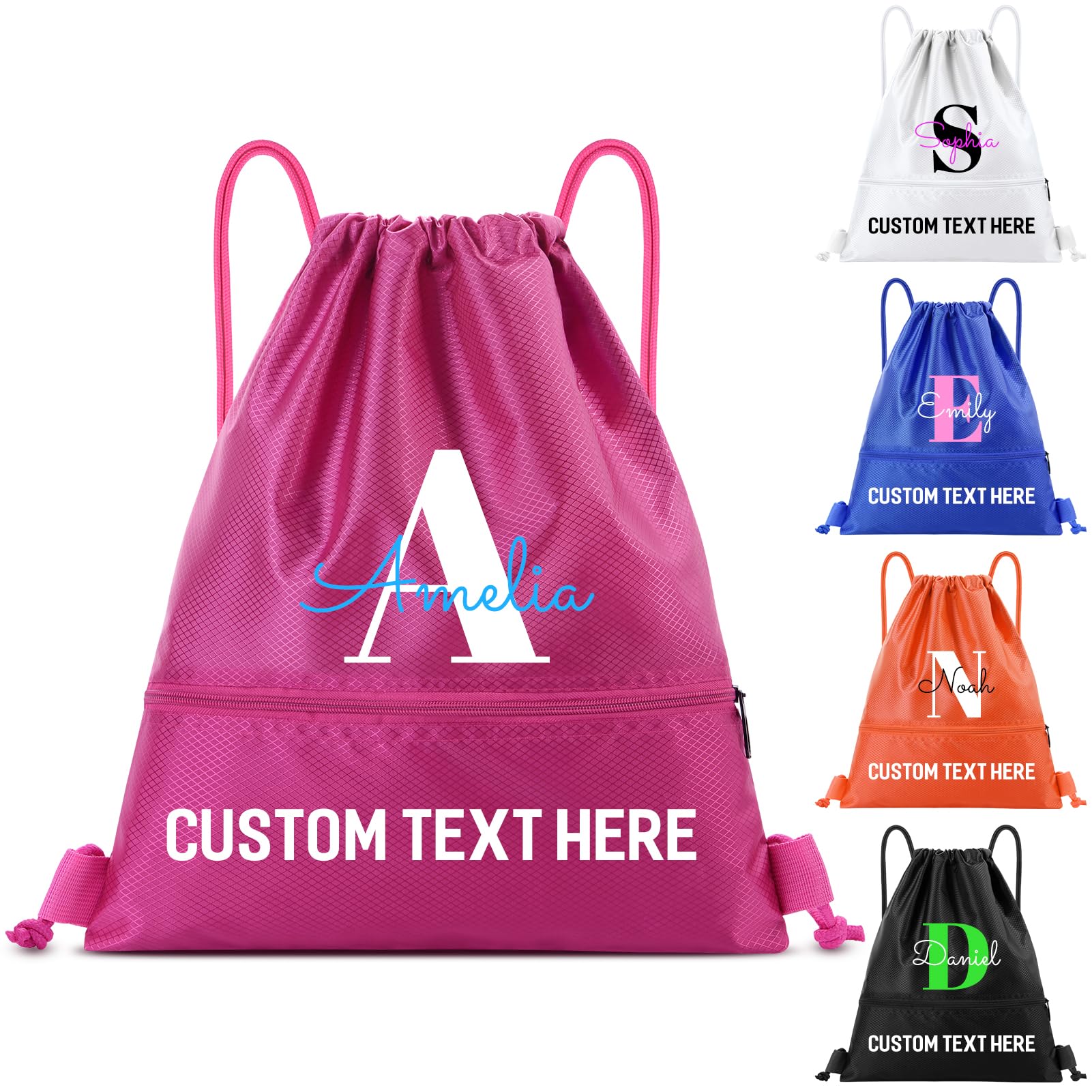 Fyore Bulk Custom Drawstring Bags with Initials&Name Personalised Drawstring Backpack Waterproof Sport Gym Sackpack for Travel Daily Use Events