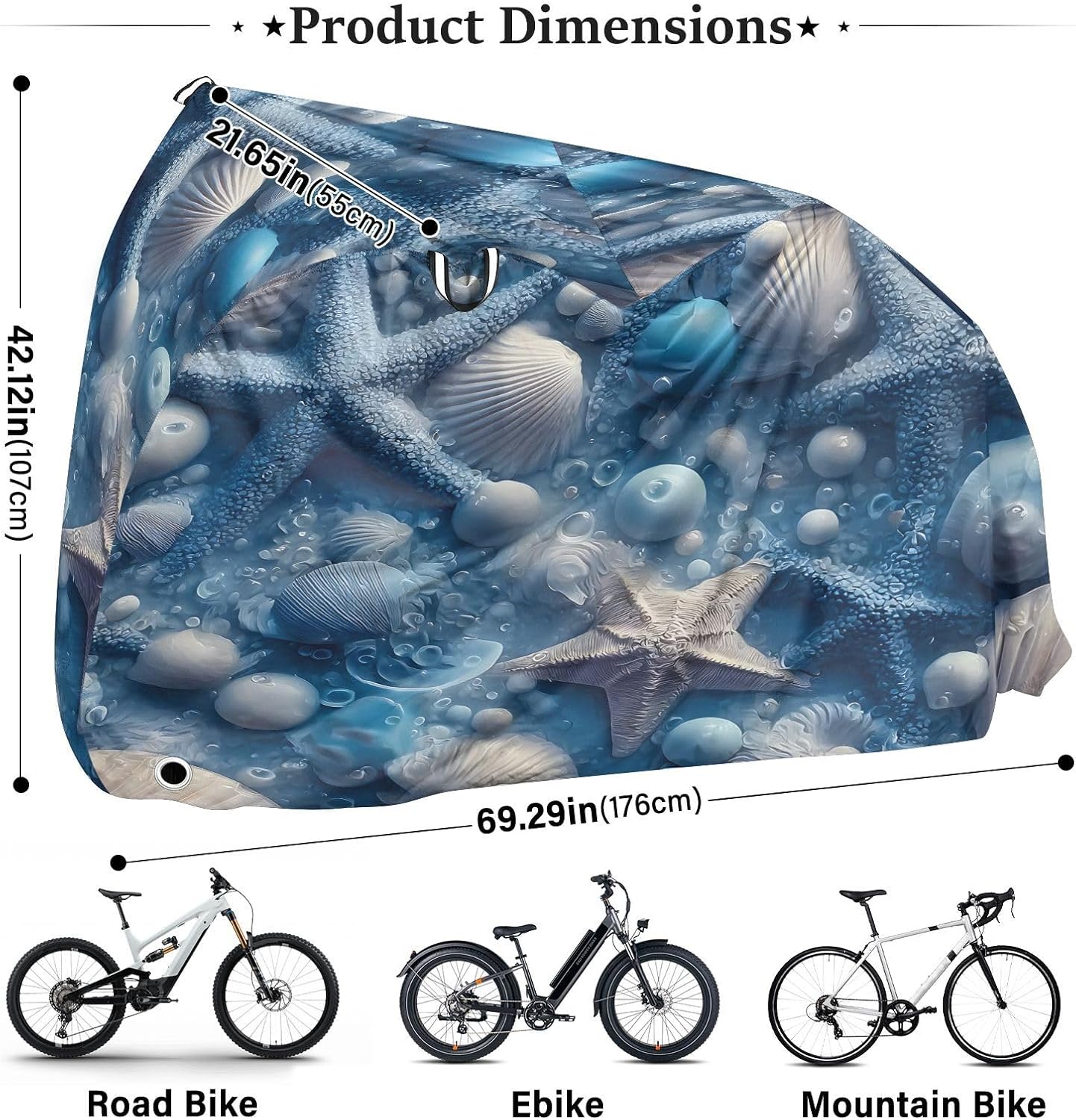 ALAZA Blue Starfish Pearl Beach Bike Cover Waterproof Outdoor Ebike Bicycle Covers Tarp Protection for 1/2 Bikes, Sun UV Dust Wind Proof
