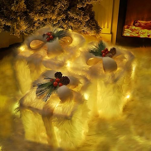 Miniatura 4 de Cajas de regalo iluminadas de Navidad con 80 cuentas LED, cajas de regalo de felpa blanca iluminadas debajo del árbol de Navidad para decoraciones