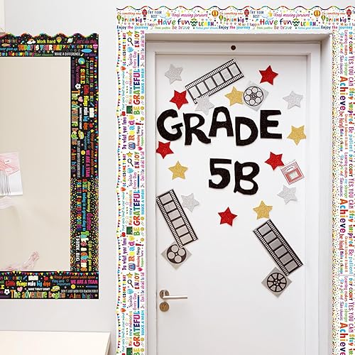 Vista 122 de Containlol Bordes de aula para tablón de anuncios, 118 pies, temática de animales de safari con ribete festoneado, tablero de anuncios colorido