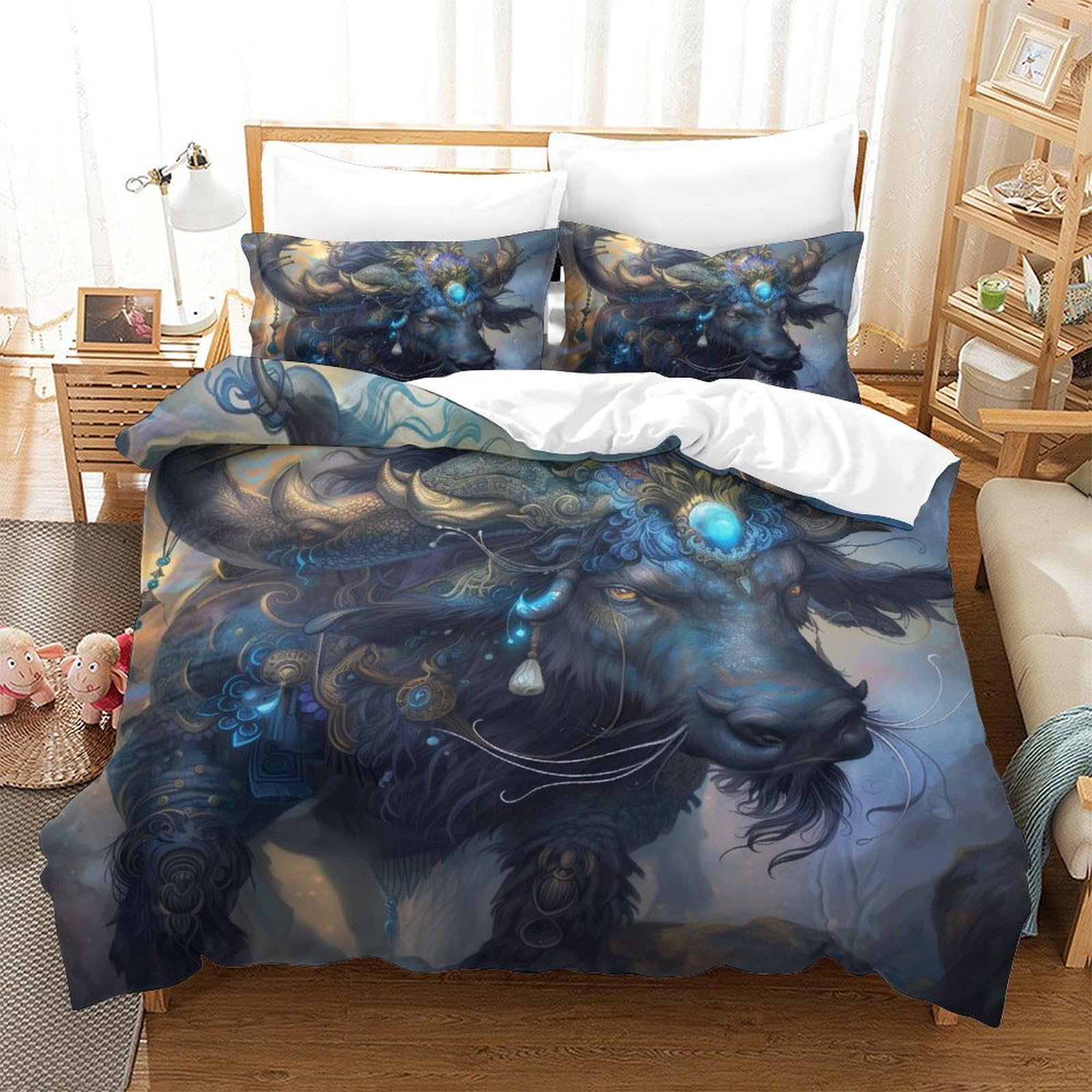 Housse de couette chat 3D microfibre sans pli avec fermeture éclair pour lit 220x240cm