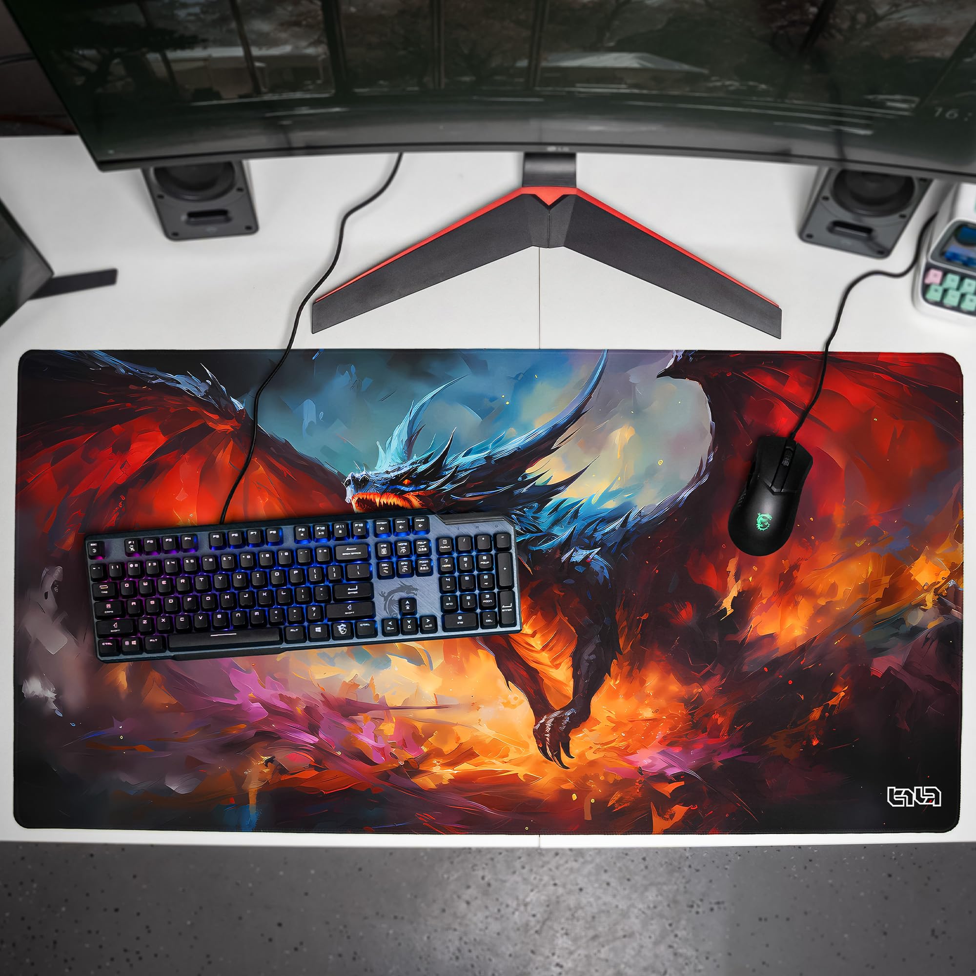 Tilt Grand Tapis de Souris Gamer XXL 100x50 cm | Tapis de Bureau Gaming Anti-Dérapant | Mouse Pad Imperméable pour PC et Accessoires Gaming | Tapis de Clavier (Dragon's Wrath)