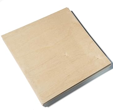 10 Boards of 12 x 12 3mm 1/8 inch Grade B/BB Baltic Birch Plywood, Glowforge Ready, Unfinished | Boxes of 10, 20, 50 and 100 | Laser Engraving, CNC, Scroll Saw, by Craft Closet