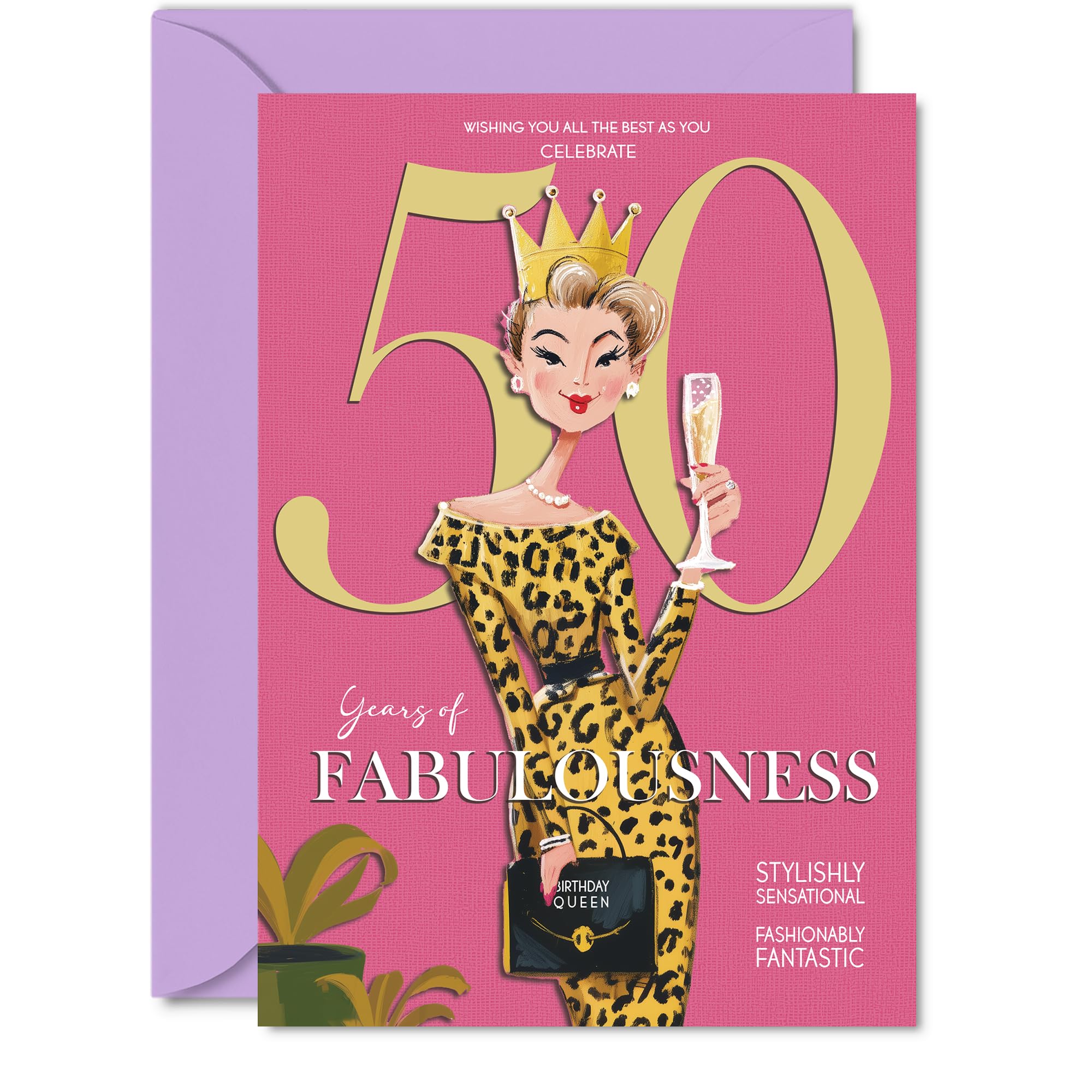 50th Birthday Cards for Women - Years Of Fabulousness - Happy Birthday Card for 50 Year Old Woman Nan Auntie Nanny Daughter, 5x7 Inch Bday Greeting Cards