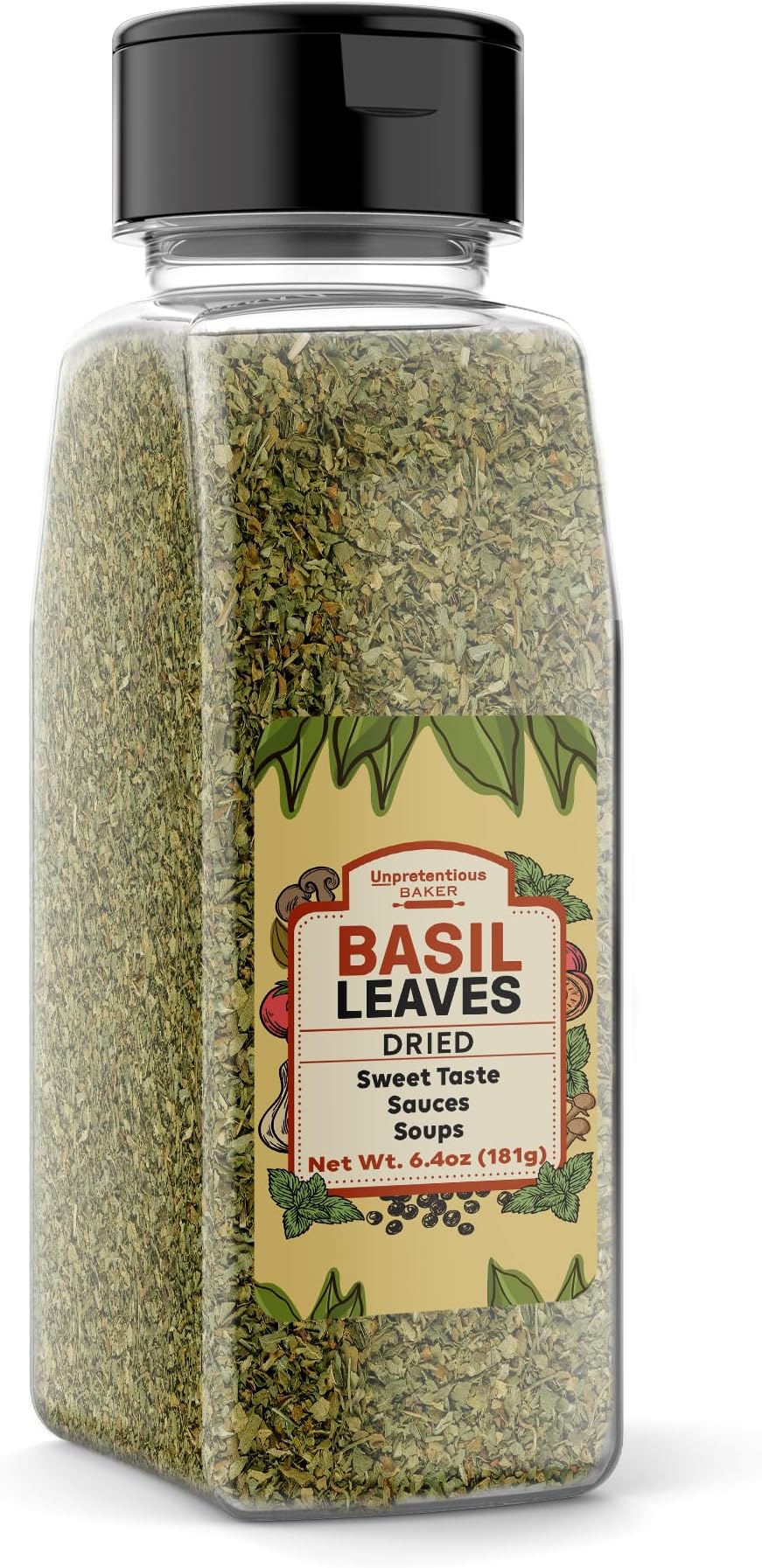 Unpretentious Basil Leaves, 6.4 oz, Cut & Sifted, Sweet Flavor, Sauces & Soups
