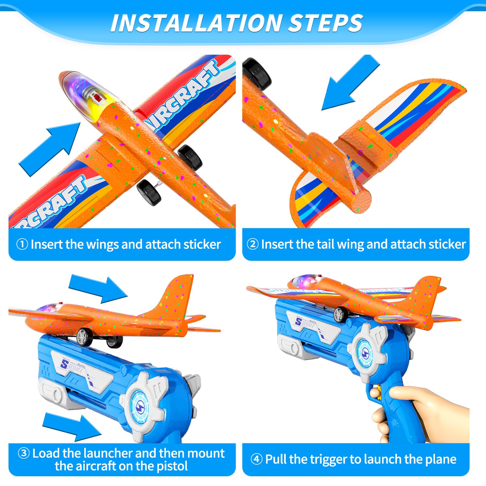 Doloowee Aeroplane Toy, 3 Glider Planes with Catapult, 2 flight mode, outdoor toys for kids 3+ Years - Image 4