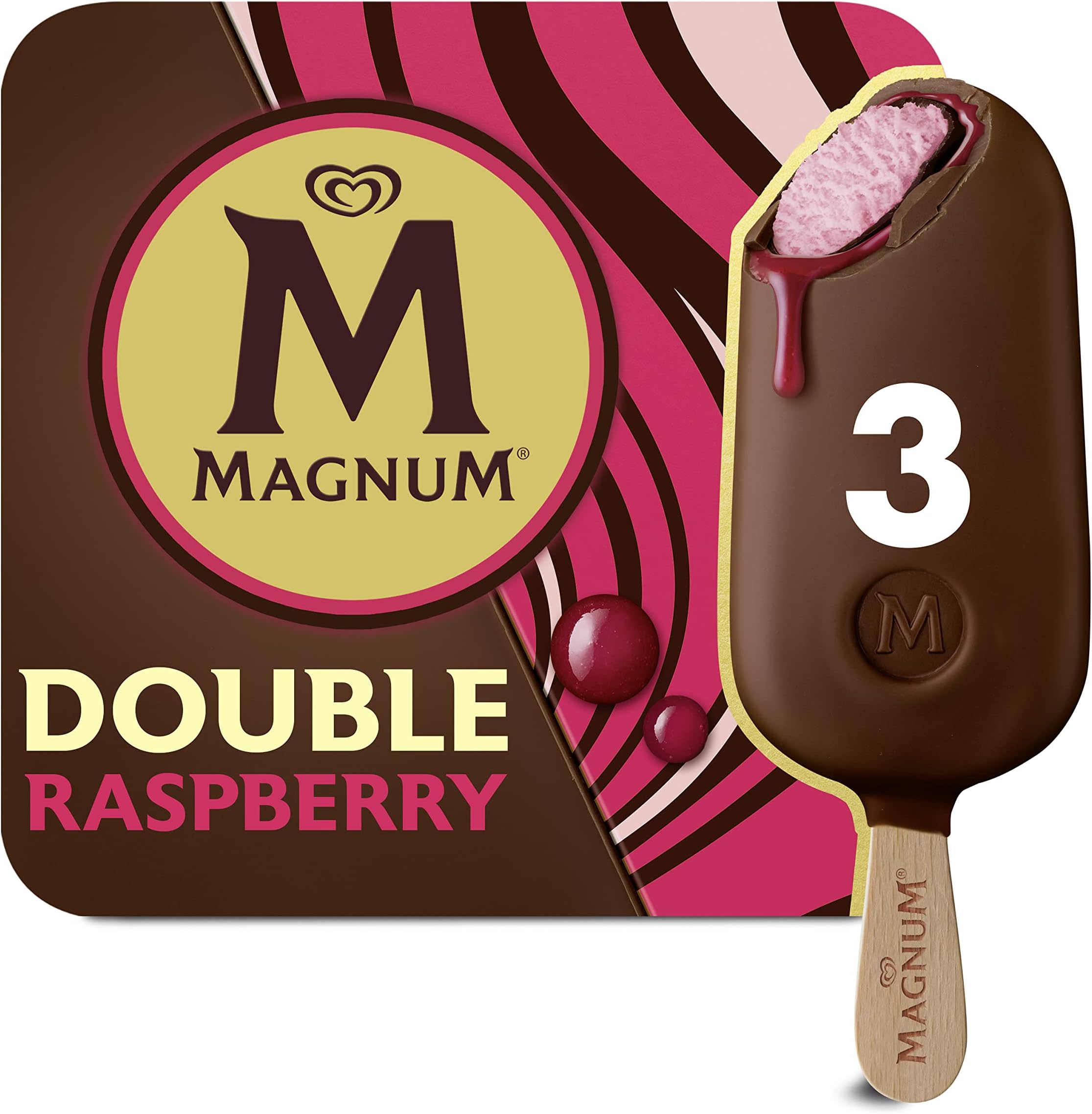 Magnum Double Raspberry with chocolate made from Rainforest Alliance Certified cocoa Ice Cream Sticks for the perfect frozen treat 3 x 88 ml