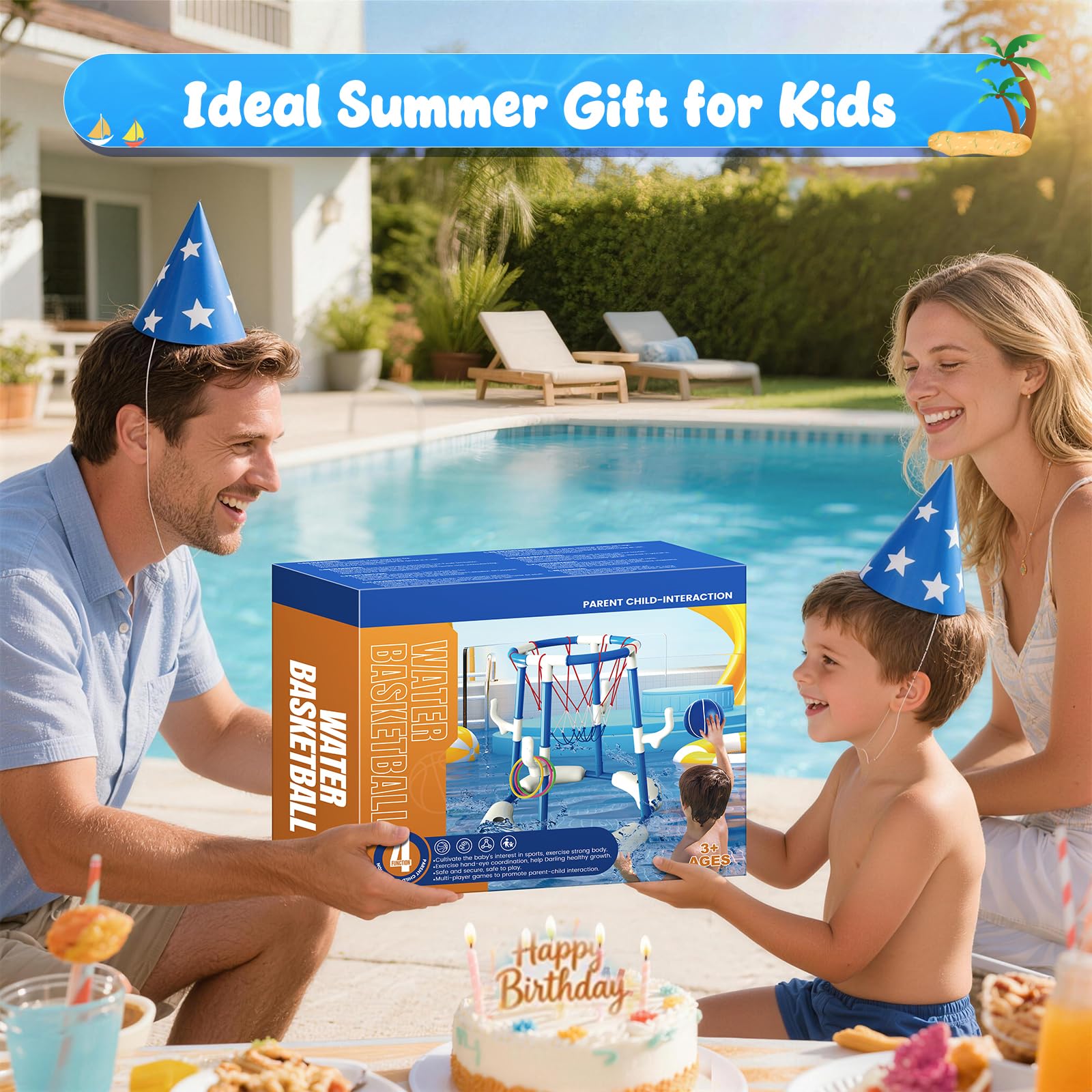 HaoVrisn Canestro Basket Piscina per Bambini, Giochi Piscina Bambini con 4 Palloni Galleggianti, 12 Anelli e Pompa, Giochi Acqua Bambini-Giocattolo Acqua Estivo per Feste in Piscina e Giardino