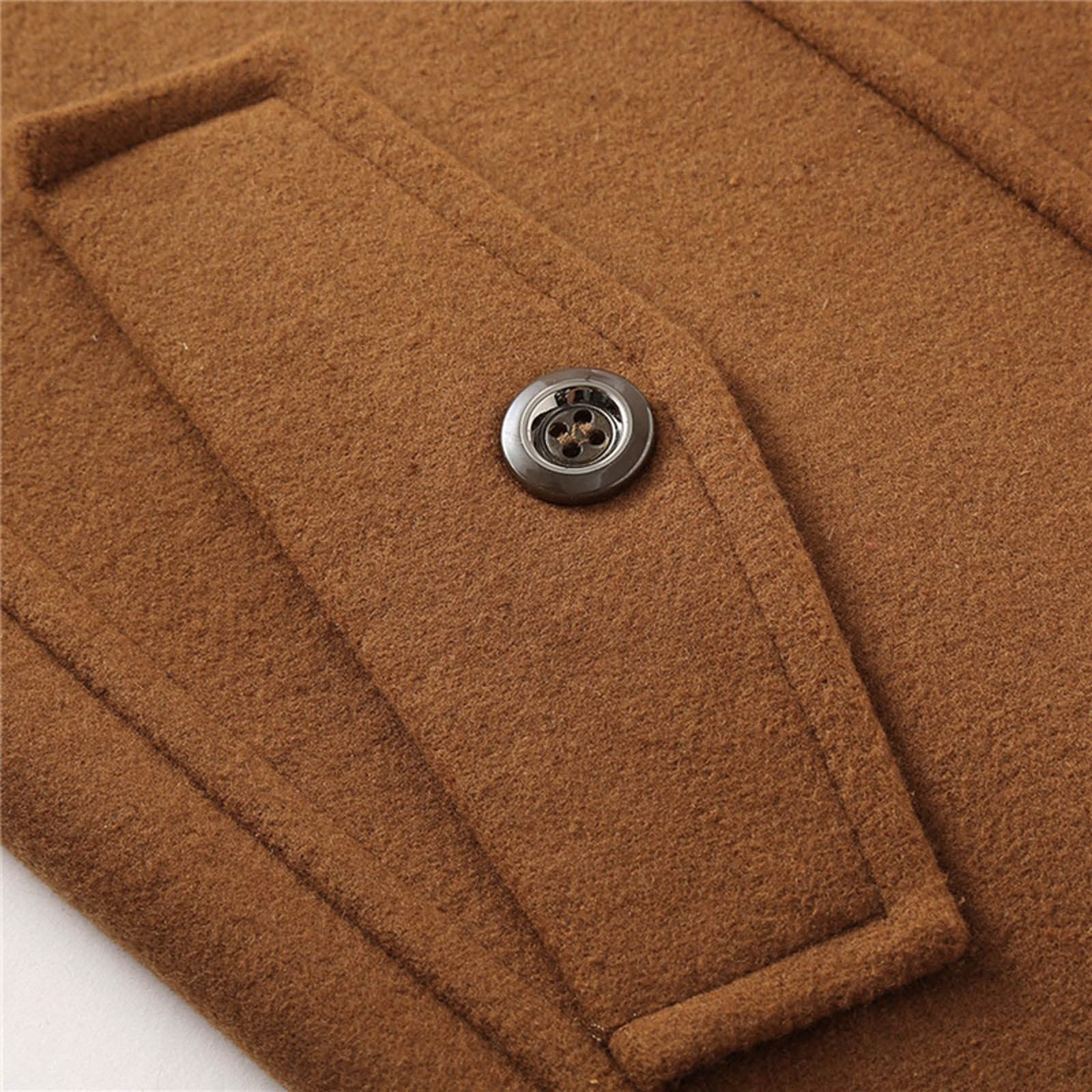 Generisch Cappotto invernale da uomo con doppio colletto in lana, colletto ispessito, cerniera di media lunghezza, trench con fodera termica