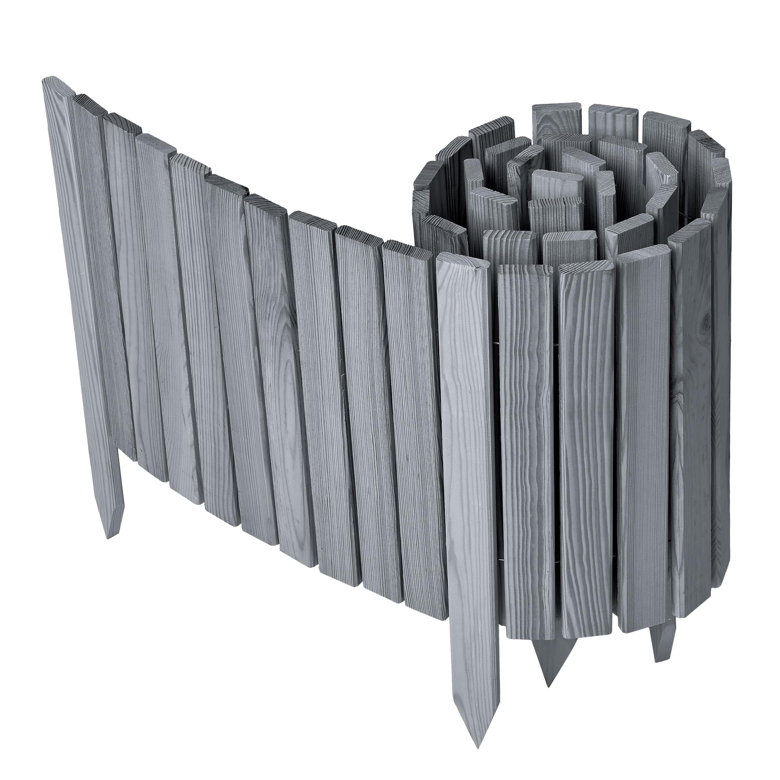 Garronda Beeteinfassung Holz Rollzaun Holzzaun 40 cm x 200 cm imprägniert Flexibler Rollborder Rasenkante Palisade Gartenzaun Umzäunung für Garten GD-0149, Grau