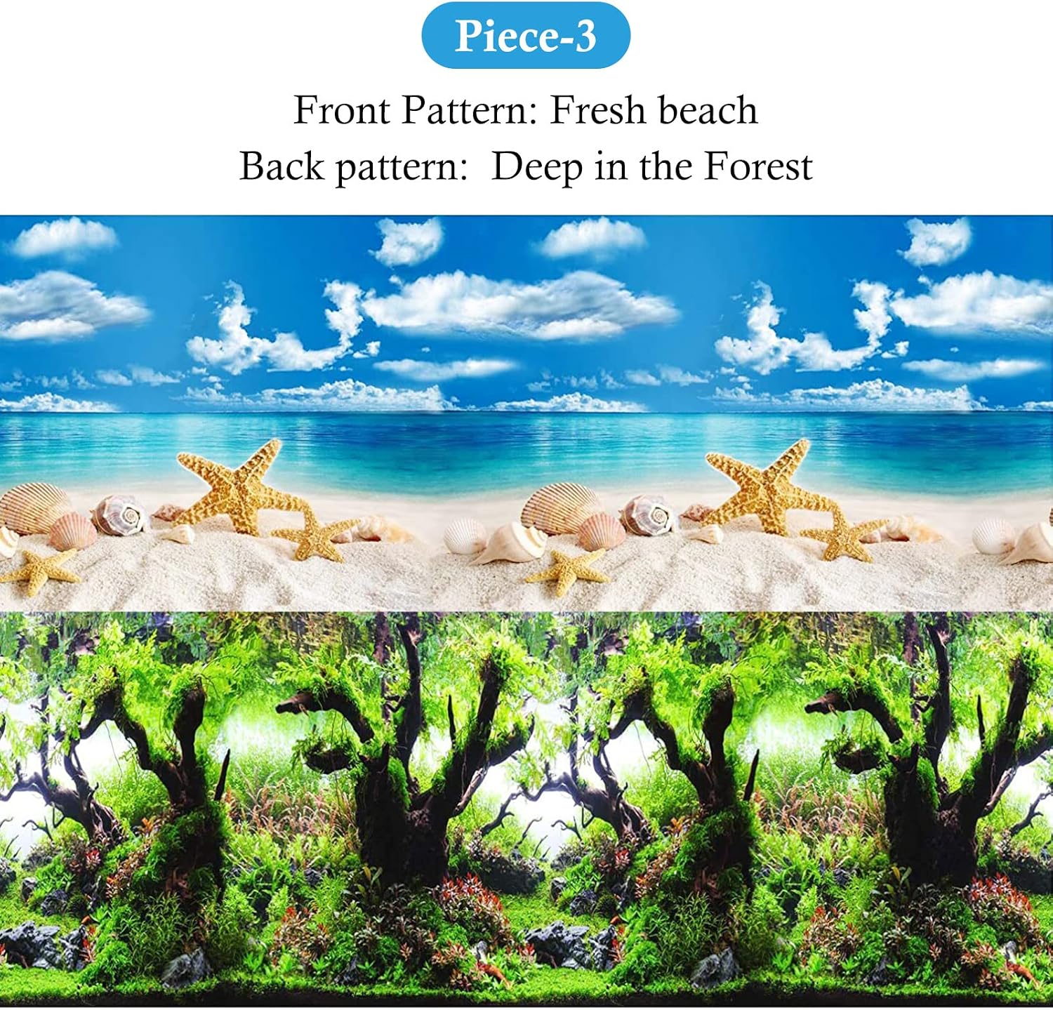HITOP L31.5'' x H15.7'' 3pcs Double Sides Aquarium Background Picture,3 Different pcs with Total 6 Options Patterns for Fish Tank Decoration