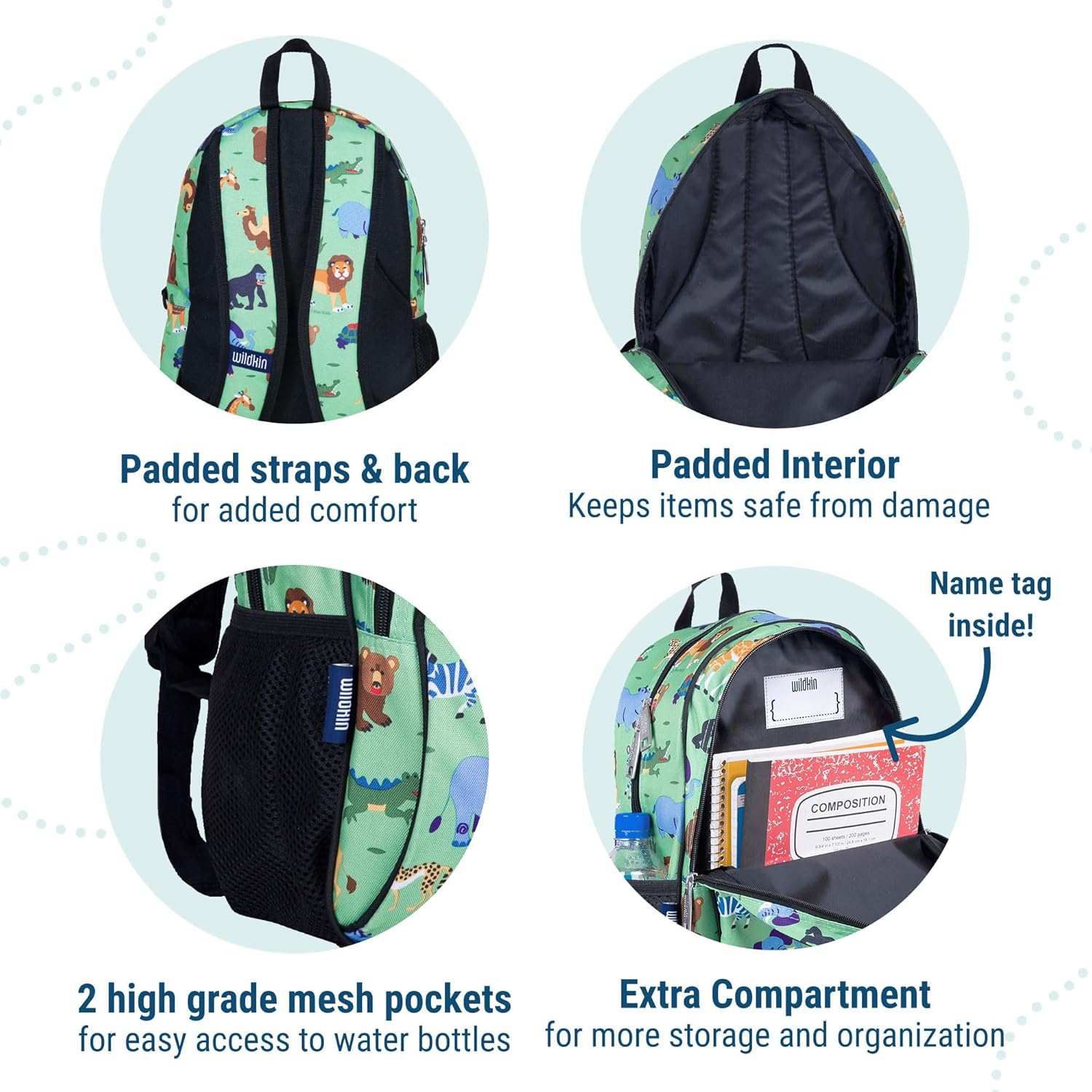 Wildkin 15-inch Kids Backpack – Durable, Padded, Adjustable for School & Travel - Wild Animals - Image 4