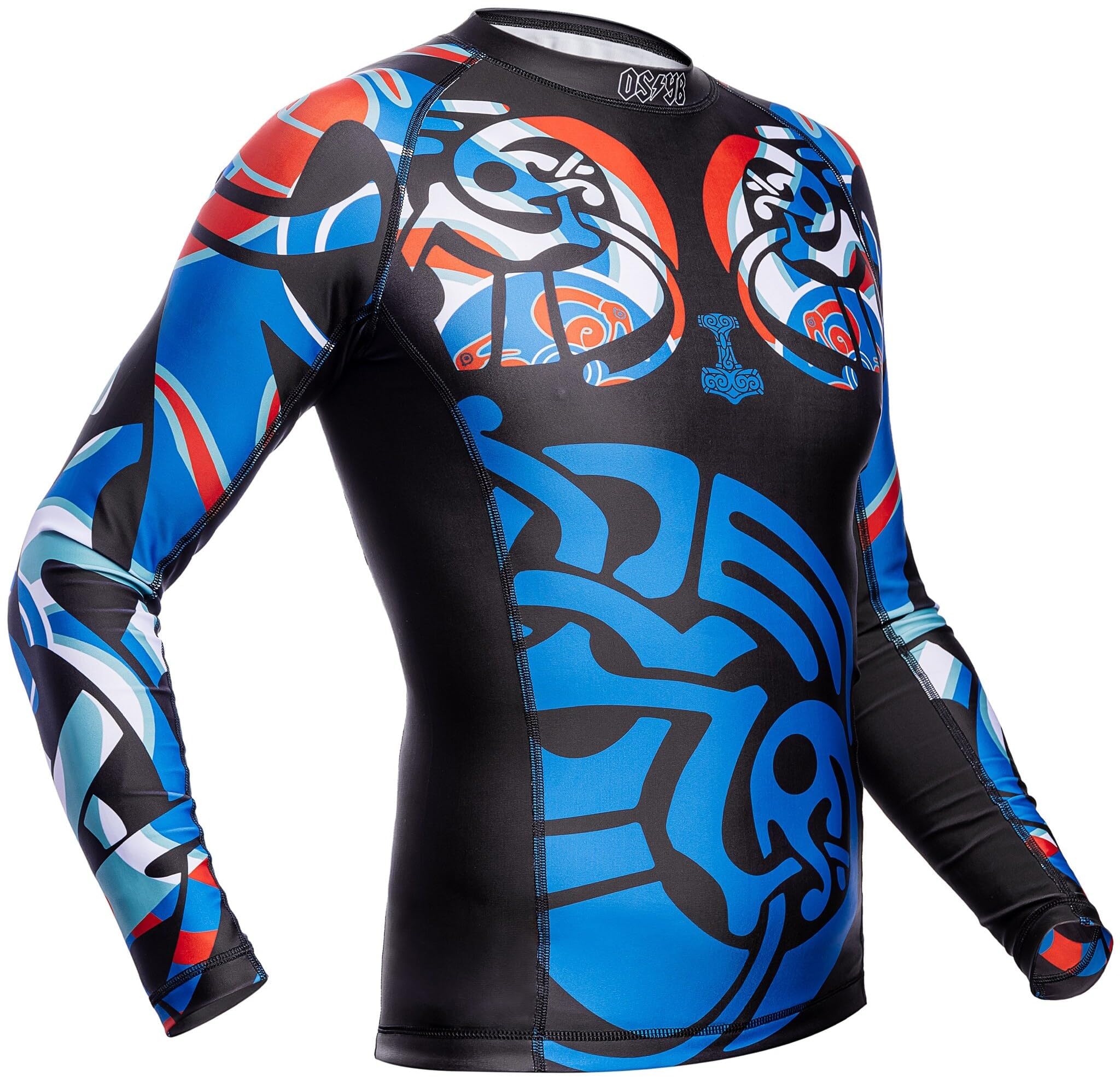 Hardcore Training Rash Guard Mężczyźni Kompresja Koszulka Długi Rękaw BJJ MMA No-Gi Obcisła Grappling Boks (DE/NL/SE/PL, Alfa, L, Regularny, Regularny, Dark Blue/Black/Red)