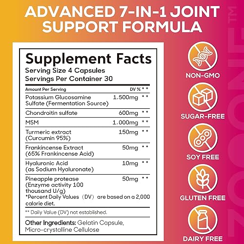 Miniatura 6 de zooone Suplemento avanzado de apoyo articular con glucosamina, condroitina, cúrcuma y MSM - 120 tabletas para la salud de la espalda, la rodilla