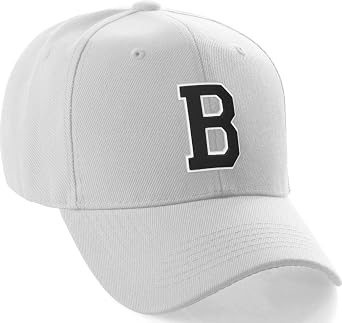 Daxton Classic Baseball Hat Custom A to Z Initial Team White Bottom Top Black Letter