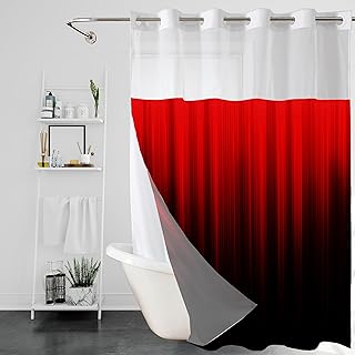 Ombre Red Shower Curtain No Hook with Snap in Liner-Gradient Black Hotel Shower Curtains for Bathroom, Luxury Modern Bath Curtain, Water-Repellent & Washable Fabric,71 x 74 inches