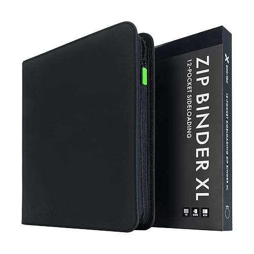 Vault X 12 XL Pocket Trading Card Zip Binder, 624 cards, Premium Exo-Tec Album Material, 26 Side-Loading Pages, Folder for Collectible Card Games, Sports, TCG (Black) - Black XL