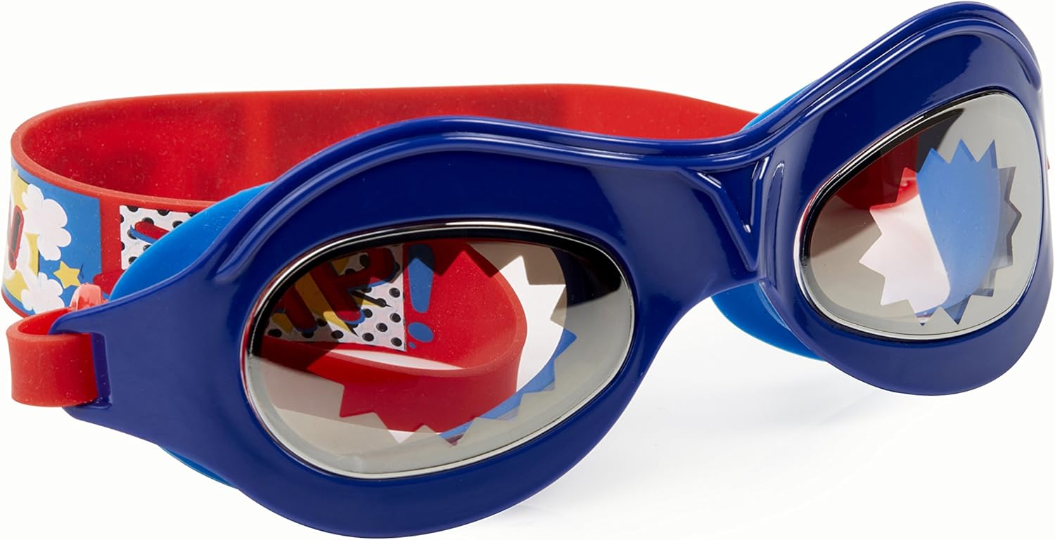 Swimming Goggles For Kids by Bling2O - Anti Fog, No Leak, Non Slip and UV Protection - Super Dude Navy/Red Colored Fun Water Accessory Includes Hard Case