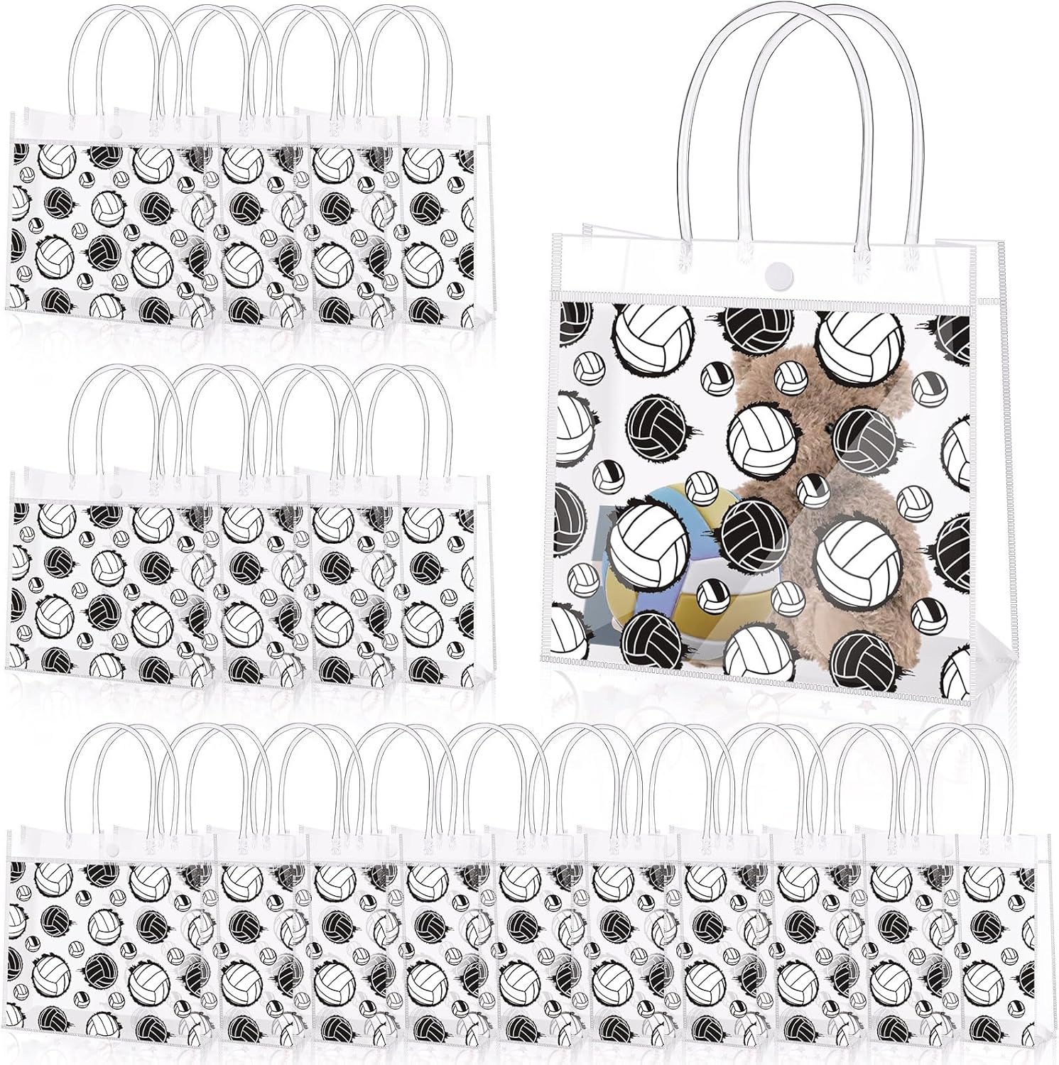 (INCOMPLETE) HyqehrtYazc 24 Pcs Volleyball Goodie Bags Bulk PVC Clear Volleyball Gifts Bag with Handles Snack Pouch for Sport Theme Birthday Party Favor