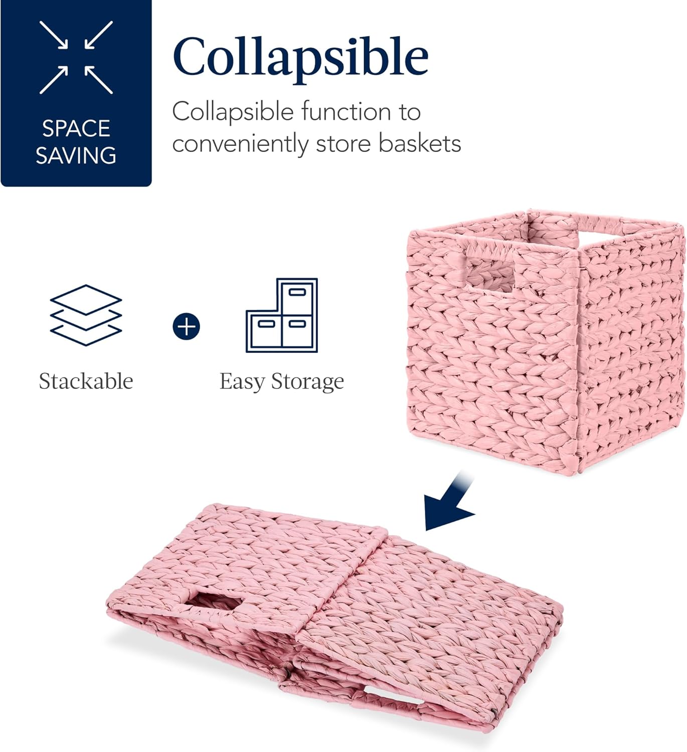 Best Choice Products 10.5x10.5in Pack of 5 Cube Storage Baskets, Water Hyacinth Multipurpose Collapsible Organizers, Handwoven Toy Storage Totes for Kids Room, Nursery & Living Room - Pink