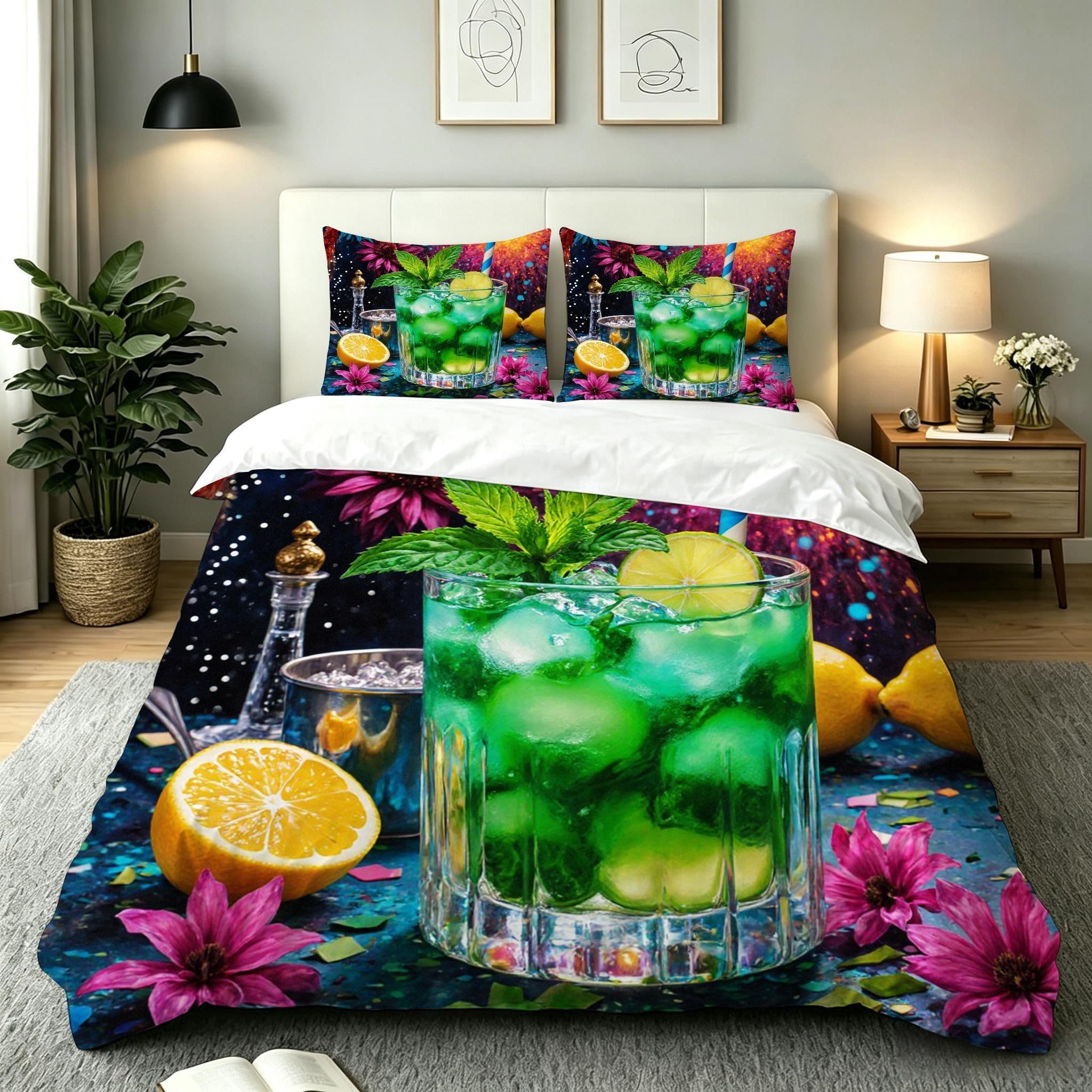 Housse de couette 140x200 boisson verte anti-glissement douce pour enfants