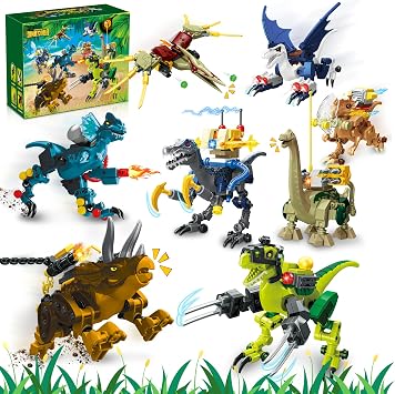 8 Packs Battle Dinosaur Building Set, Mechanical Armor T-Rex, Triceratops & Jurassic Dino Models, 700 PCS Dinosaurs Toys for Kids Boys 6-14 Years Old