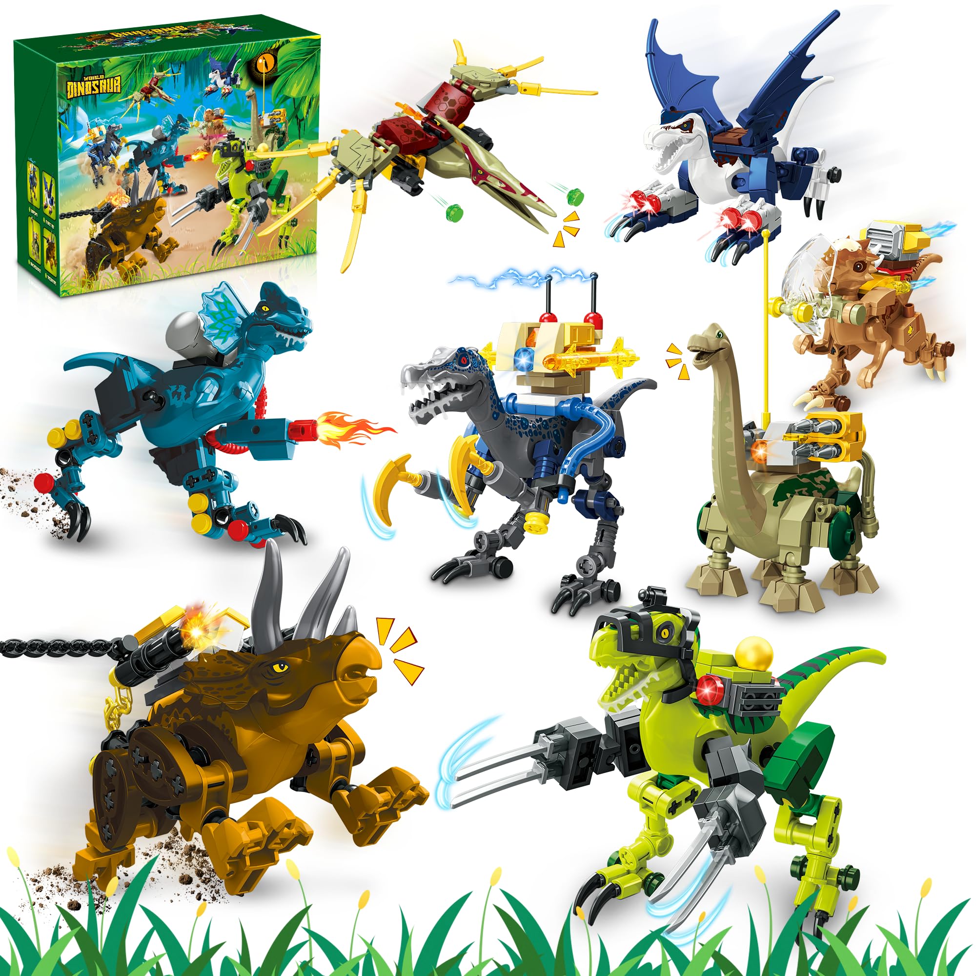 Photo 1 of 8 Packs Armor Battle Dinosaur Jurassic Building Block Set for Kid 6-14