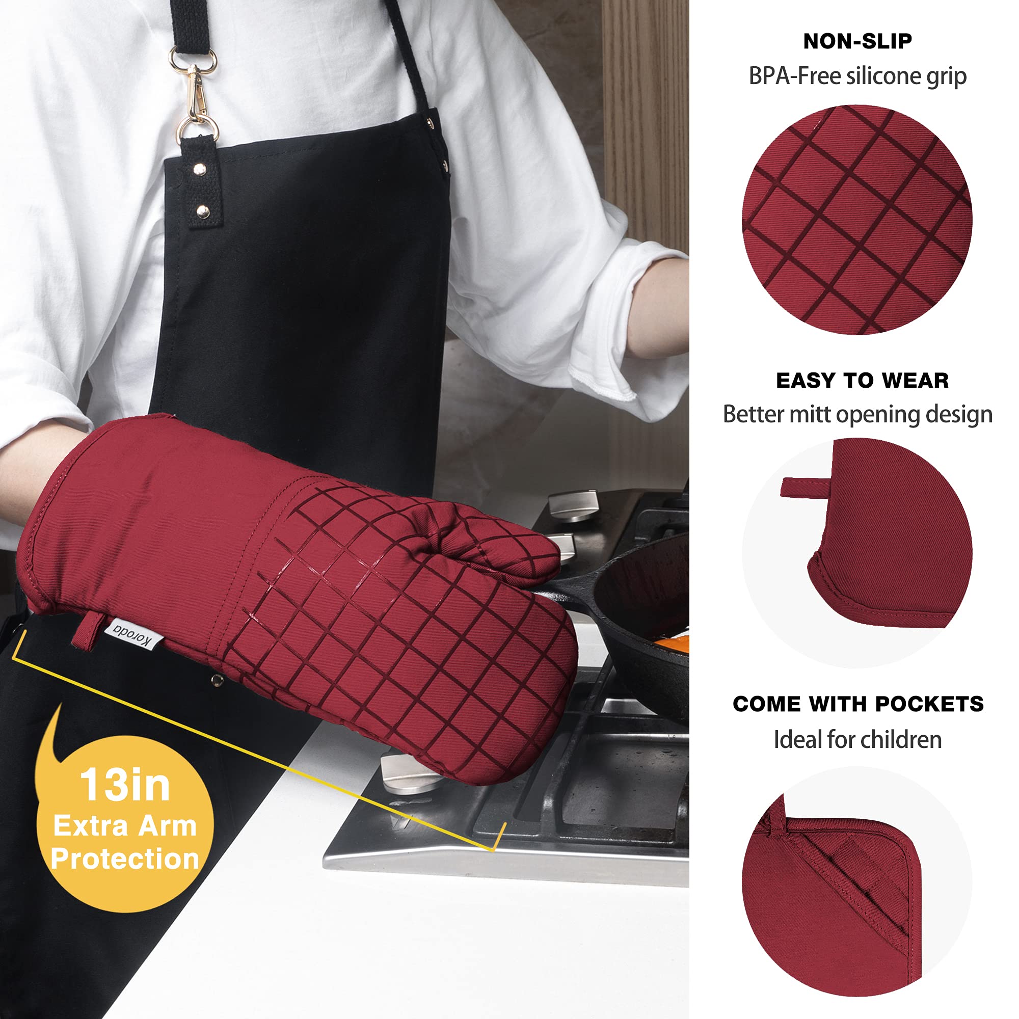 Nander 2-Piece Cowgirl Boots With Roses Pot Holder Set - Heat Resistant Oven Mitts With Pockets - View #7