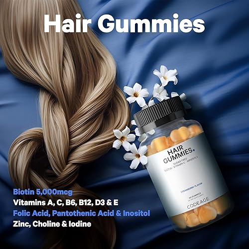 Miniatura 3 de Codeage Gomitas para el cabello, biotina de 5000 mcg, vitaminas de gomitas de crecimiento sin azúcar A, C, B6, B12, D3, zinc, suplemento de