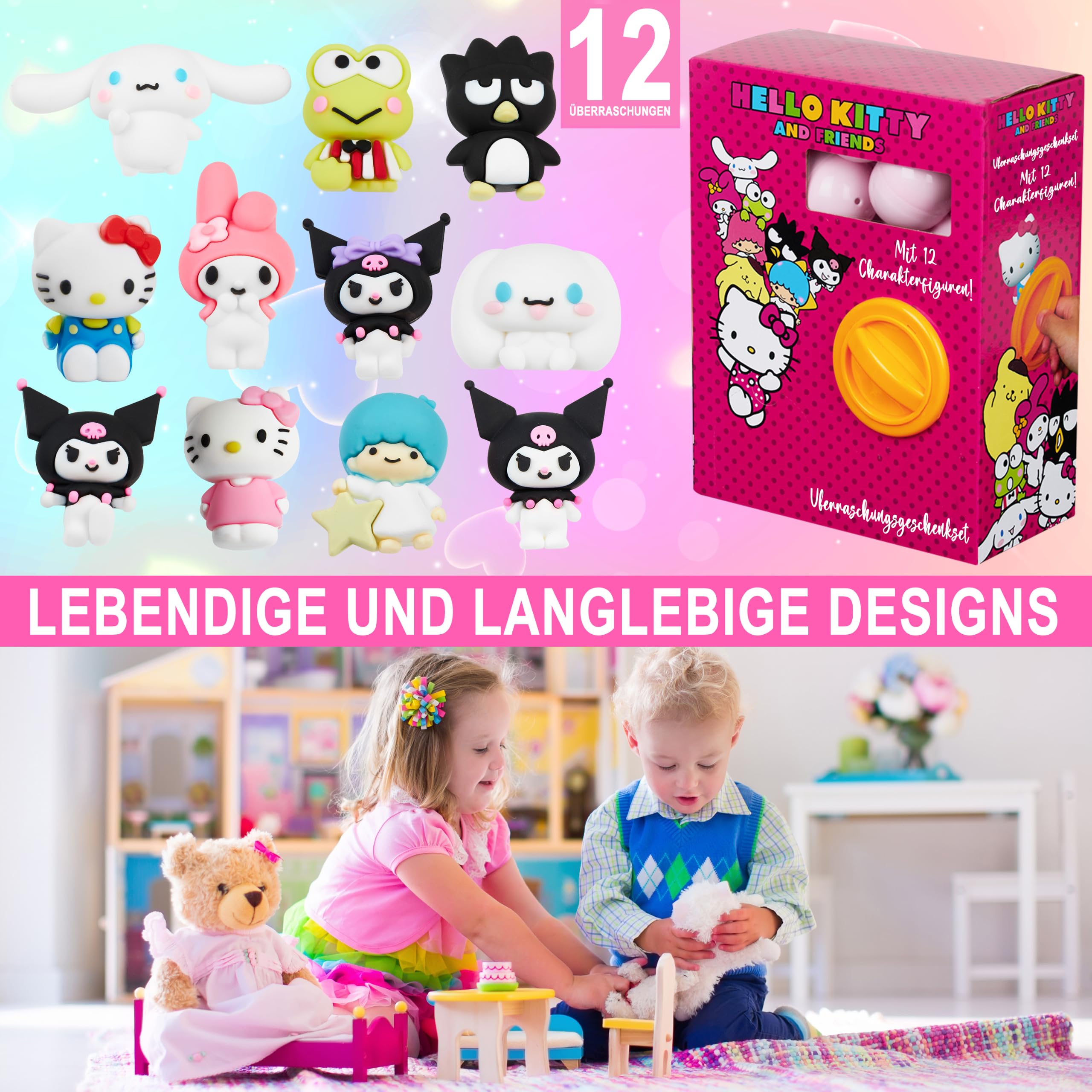 Hello Kitty Sanrio 3D Figurines Set 12 Pcs, Kuromi Cinnamoroll