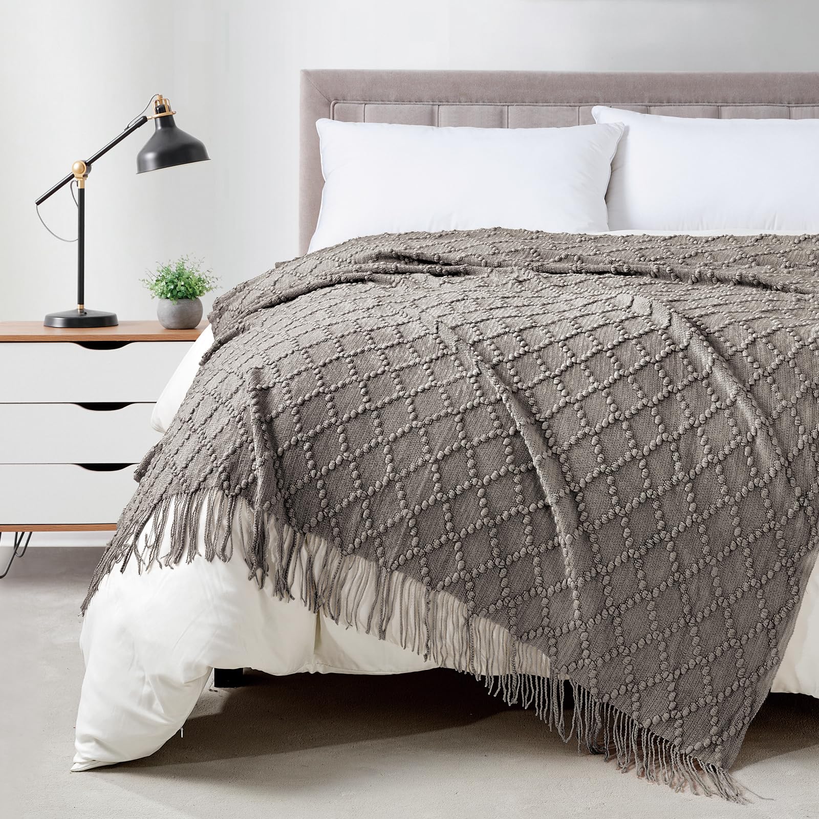 BOURINA Throw Blanket Textured Solid Soft Throws and Blankets for Sofa or Bed Knitted Decorative Blanket 127x178cm Dark Grey