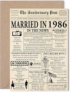 40th Anniversary Card for Women Men - Newspaper Married in 1986-40 Year Wedding Anniversary Card for Companion Partner Hus...