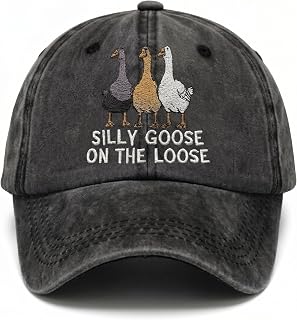 Silly Goose Hat Funny Goose Hats Funny Baseball Cap Funny Hats for Men Women Adjustable Cotton Dad Hat Cute Animal Embroidery Silly Hat Dark Gray