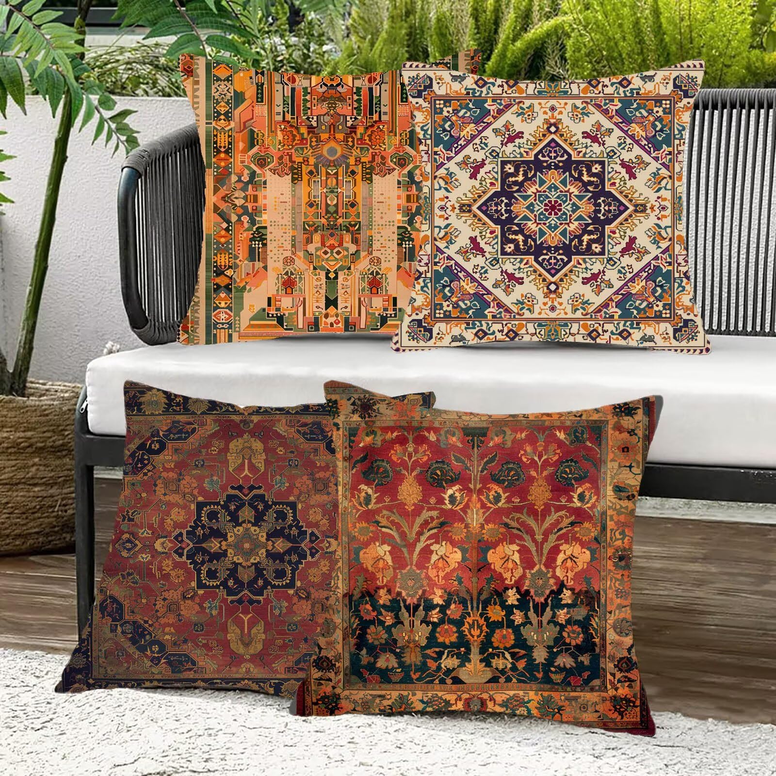 Kissenbezug 60x60 cm Farbe 4er Set Sofakissen Superweichem Doppelnähten Versteckter Reißverschluss Böhmen Outdoor Kissen Leinen gelten für Auto Terrassen-Gartenbank Wohndeko Schlafzimmer Sofa 1-8