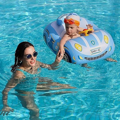 Miniatura 6 de Flotador de piscina para bebé, diseño de coche de policía, flotadores inflables para niños pequeños de 1 a 3 años, flotadores de piscina para niños