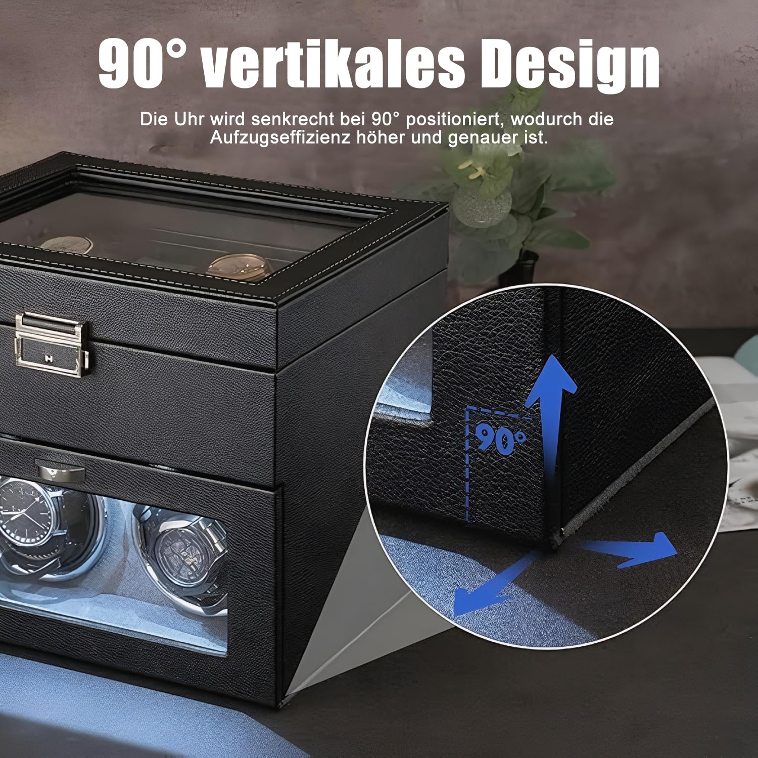 Watch Winder für Automatikuhren, mit LED-Beleuchtung und 8 zusätzlichen Aufbewahrungsboxen, automatische Uhrenbeweger-Box mit superleisem Motor, Verstellbarer Uhrenhalterung