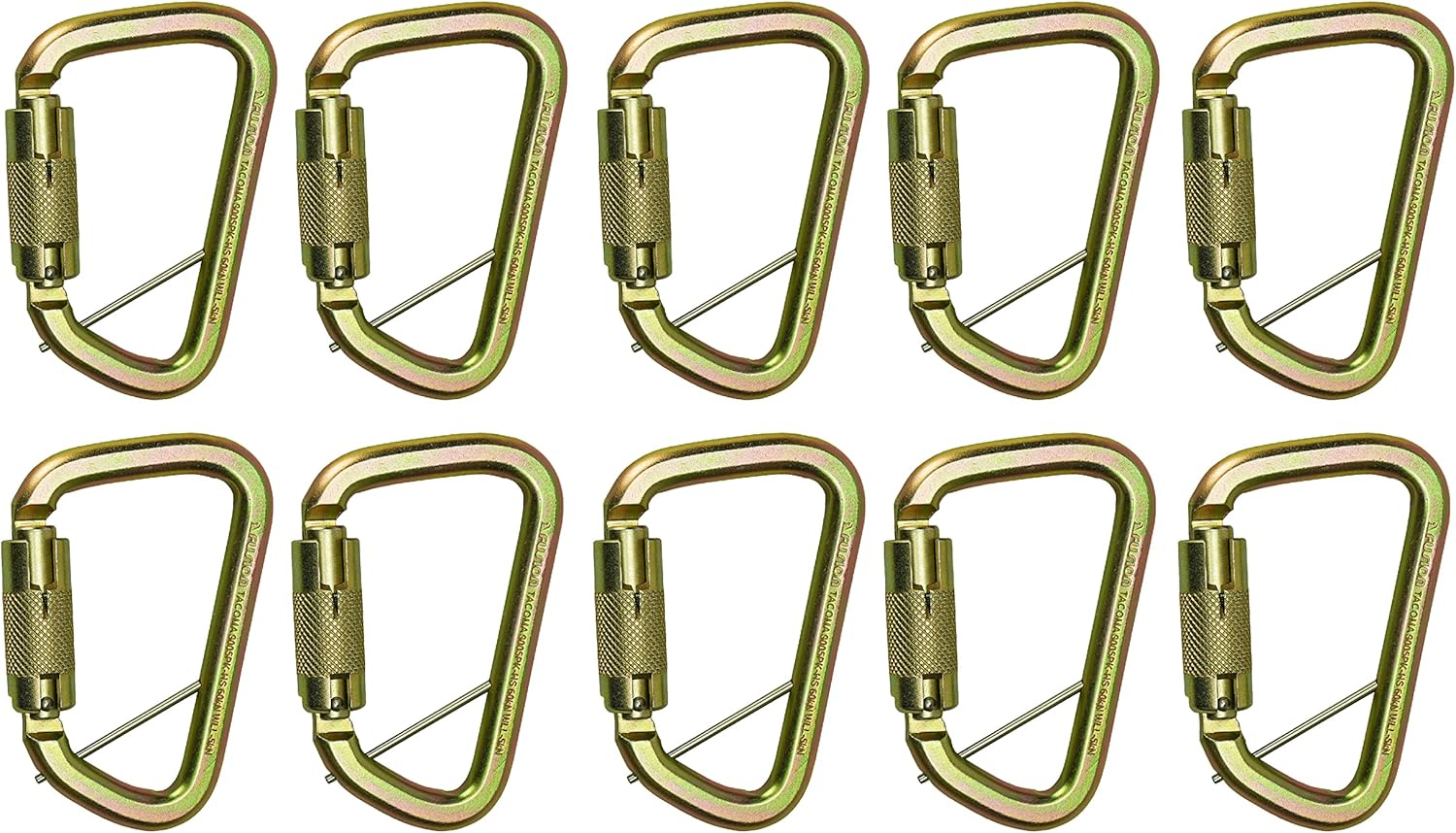Fusion Climb Tacoma High Strength Auto-Lock Gold Steel Carabiner Clip 50kN for Heavy Duty, Construction, Roofing, Climbing, Camping, hammonk UIAA